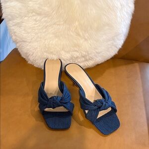 Ann Taylor Navy Denim Knot Mules